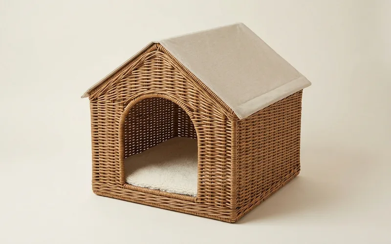 Niche d'intérieur pour chien, vu de trois quarts, sans marque ni modele.