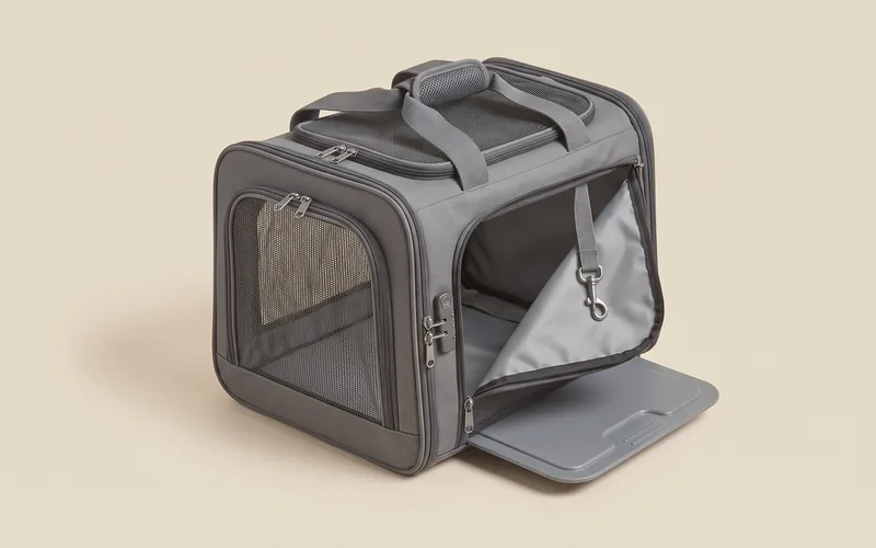 Sac de transport souple, vu de trois quarts, sans marque ni modele.