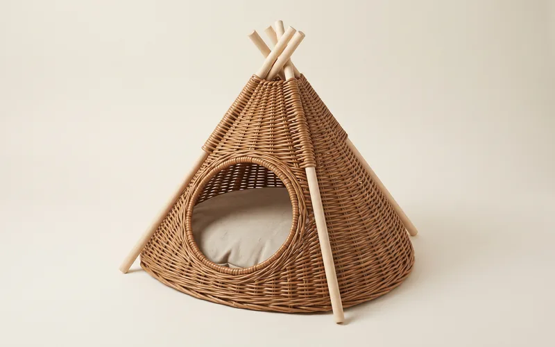 Tipi pour chat, vu de trois quarts, sans marque ni modele.